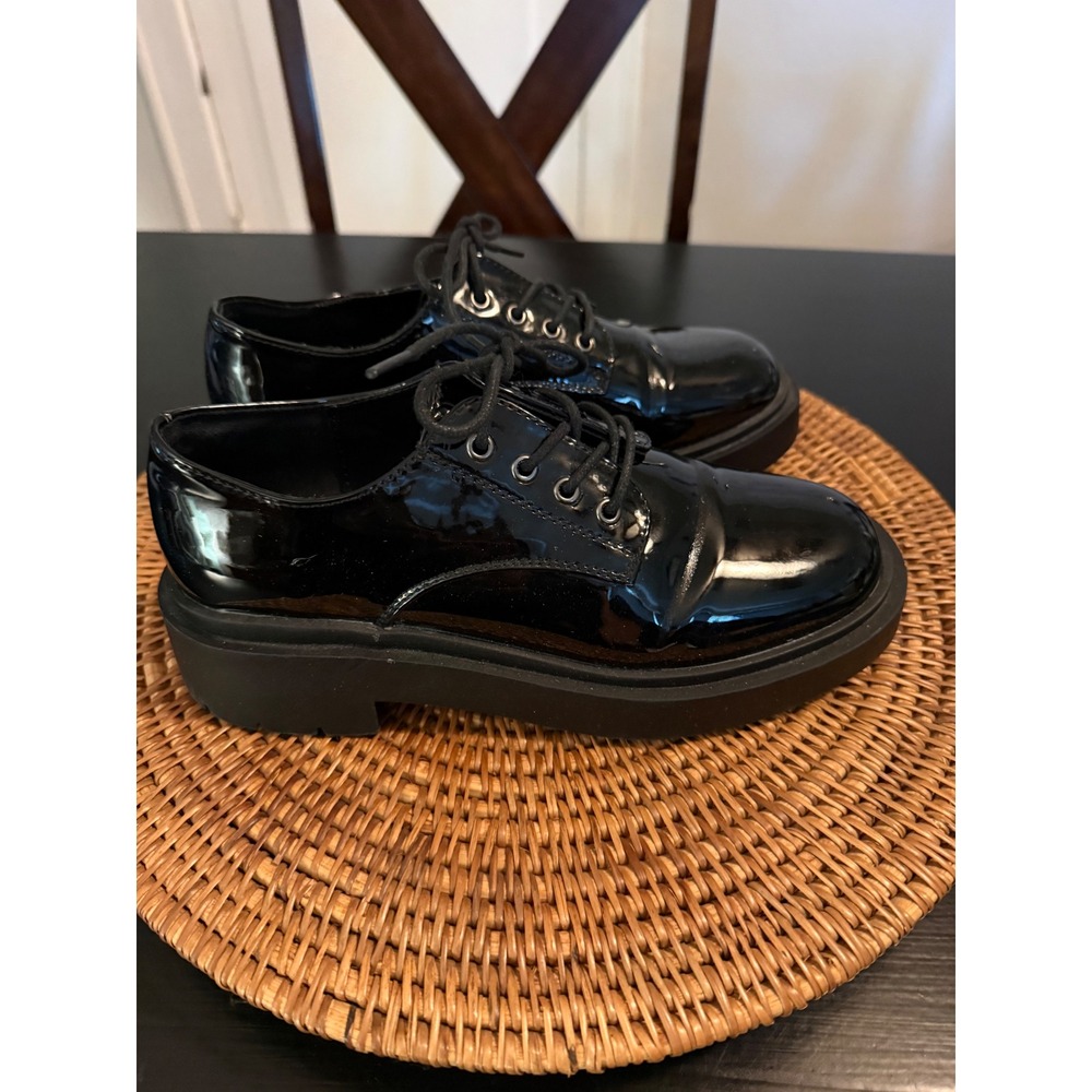 Schuh Mens Black Patent Vegan Leather Chunky Platform Derby Shoes‎ Size 6 US